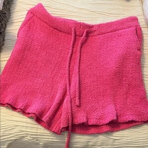 Pink Lily Bright Pink Terry Drawstring Lounge Shorts